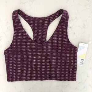 Z by Zella Daily Longline Printed Athletic Racer Back Top Burg + Gray Sz M NWT